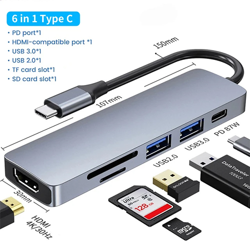 Type-C 6 in1 4K Multifunctional adapter/007492
