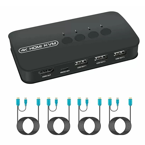 KVM Switch HDMI 4K 60Hz 4 Port UHD With 3 USB 2.0 Hub